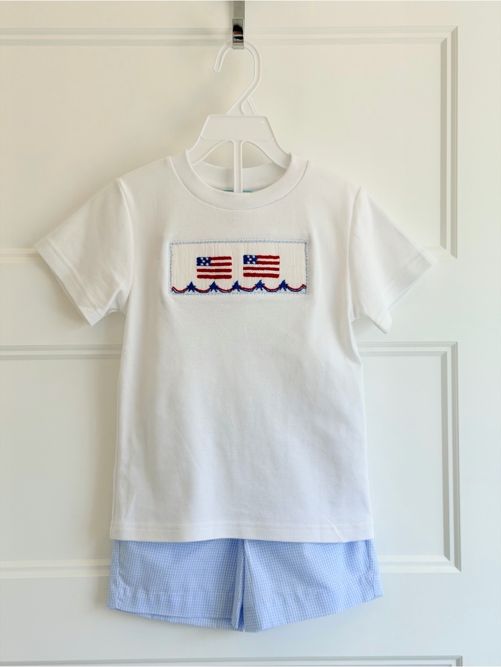 White Kids Short-Sleeve Tee with Nautical Flag Embroidery -